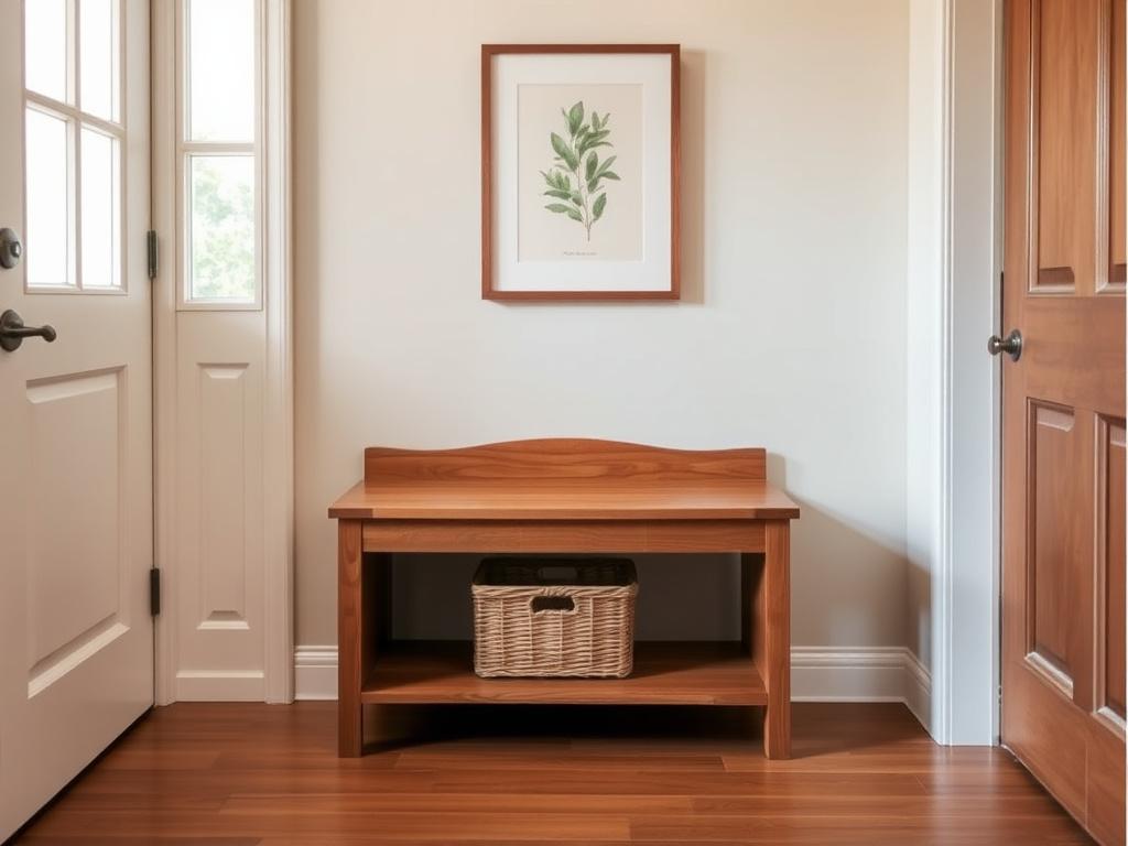 Hardwood entryway bench with under-seat shoe storage
