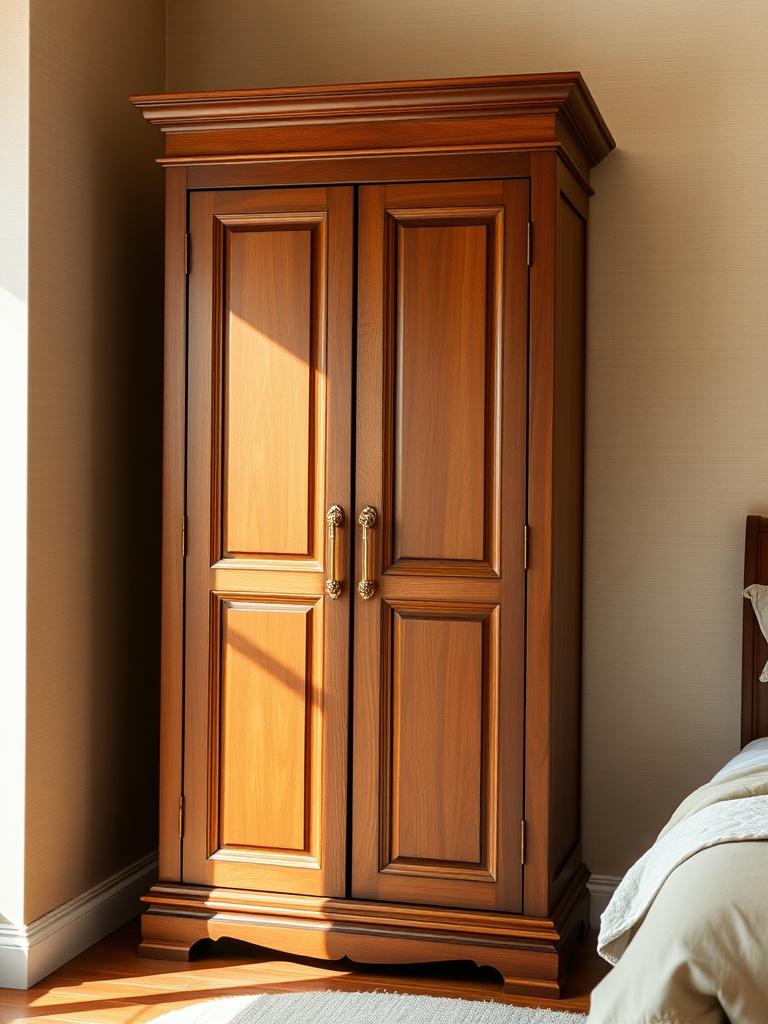 Tall heirloom armoire with hand-carved geometric door fronts
