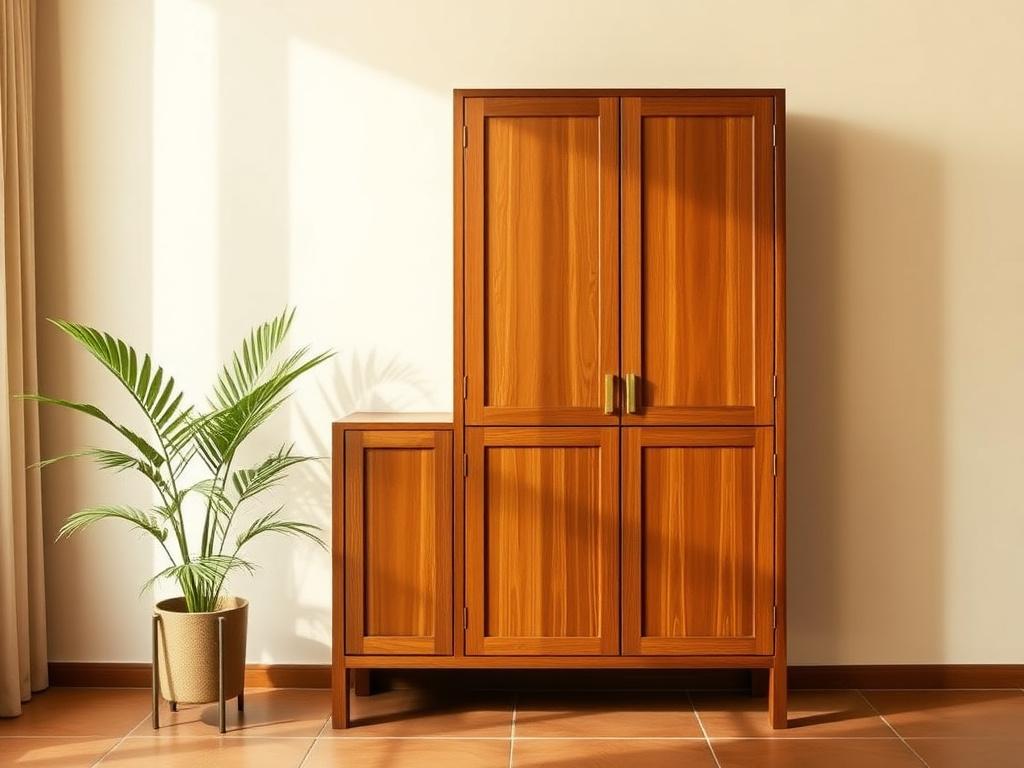 Slim chengal storage cabinet with brass hardware