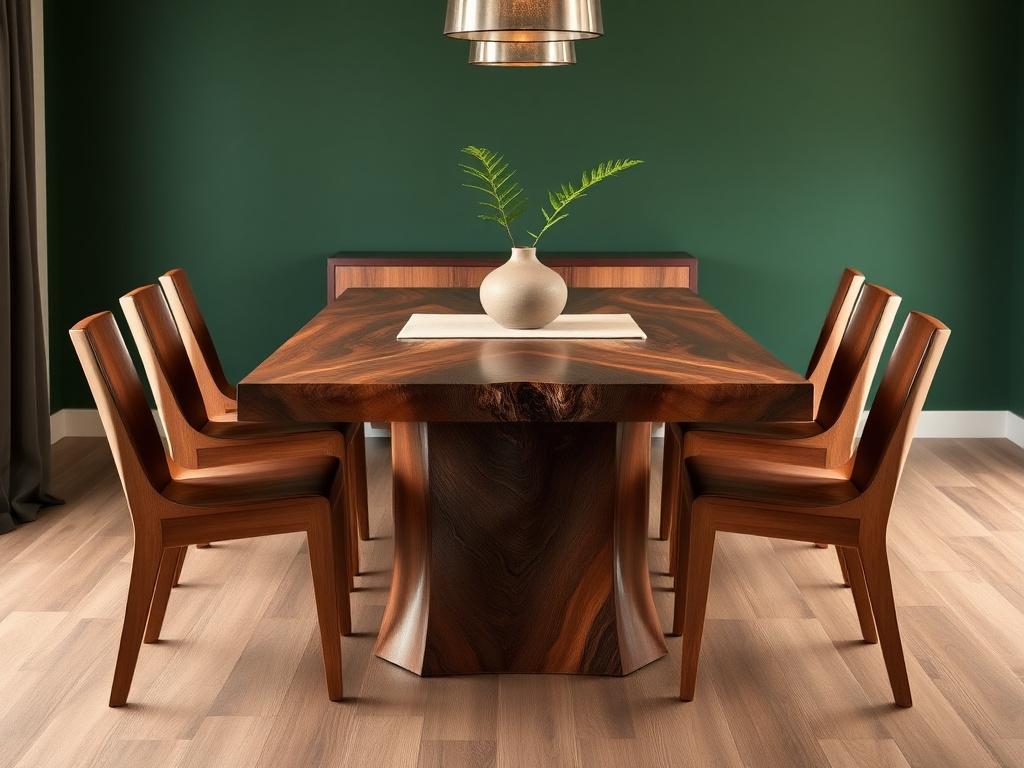 Live-edge solid timber dining table with six matching chairs