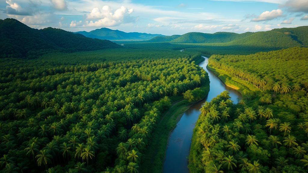 Aerial view of sustainably managed Malaysian hardwood plantation